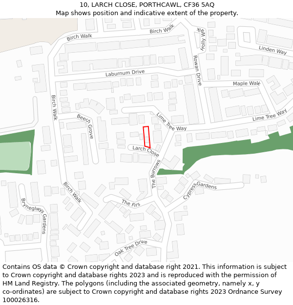 10, LARCH CLOSE, PORTHCAWL, CF36 5AQ: Location map and indicative extent of plot