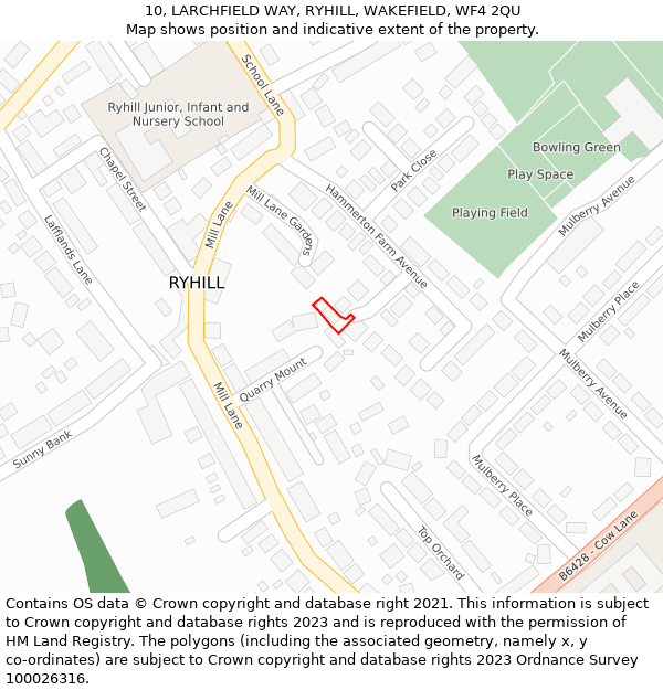 10, LARCHFIELD WAY, RYHILL, WAKEFIELD, WF4 2QU: Location map and indicative extent of plot