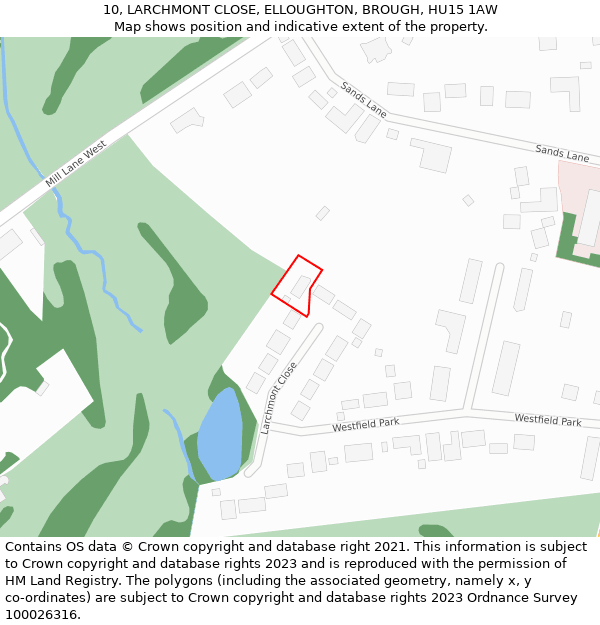 10, LARCHMONT CLOSE, ELLOUGHTON, BROUGH, HU15 1AW: Location map and indicative extent of plot