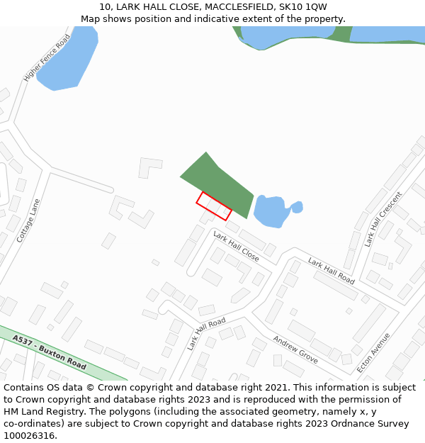 10, LARK HALL CLOSE, MACCLESFIELD, SK10 1QW: Location map and indicative extent of plot