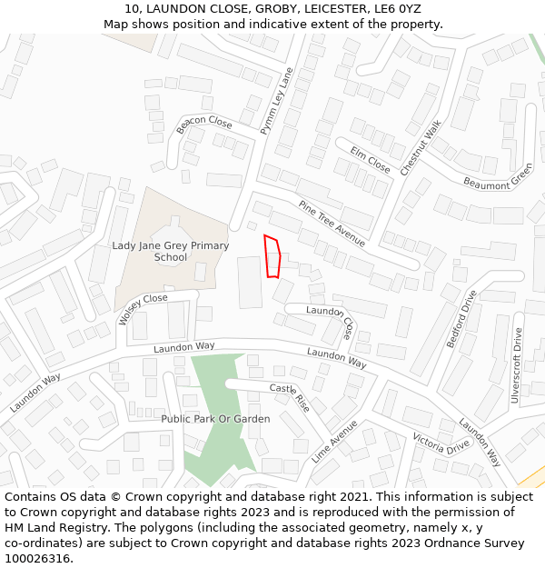 10, LAUNDON CLOSE, GROBY, LEICESTER, LE6 0YZ: Location map and indicative extent of plot