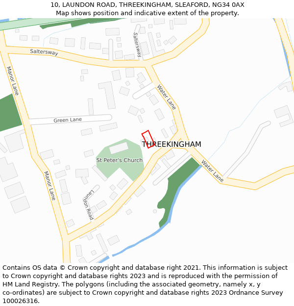 10, LAUNDON ROAD, THREEKINGHAM, SLEAFORD, NG34 0AX: Location map and indicative extent of plot