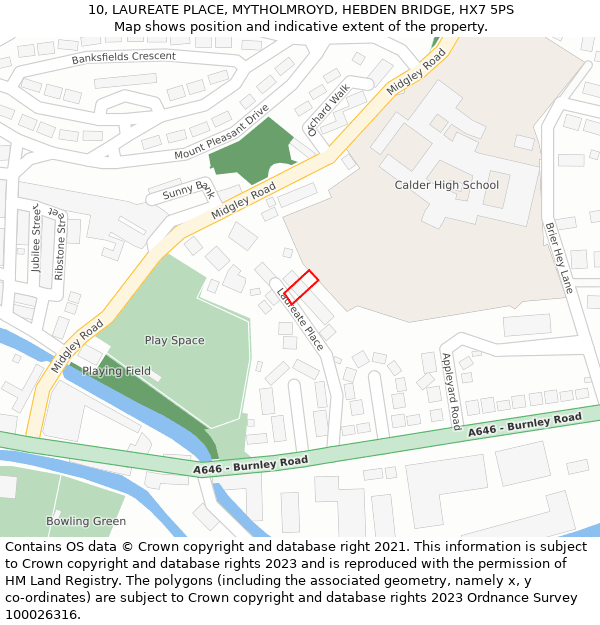 10, LAUREATE PLACE, MYTHOLMROYD, HEBDEN BRIDGE, HX7 5PS: Location map and indicative extent of plot