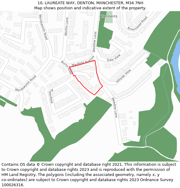 10, LAUREATE WAY, DENTON, MANCHESTER, M34 7NH: Location map and indicative extent of plot