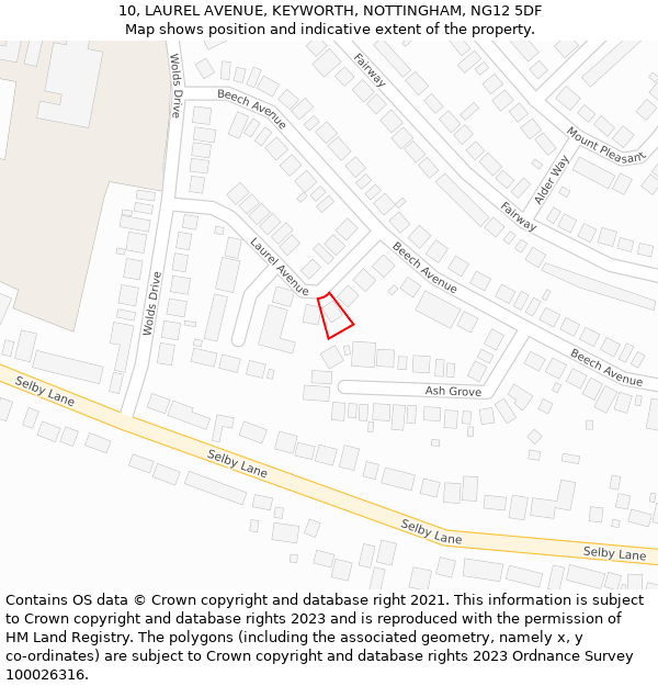 10, LAUREL AVENUE, KEYWORTH, NOTTINGHAM, NG12 5DF: Location map and indicative extent of plot