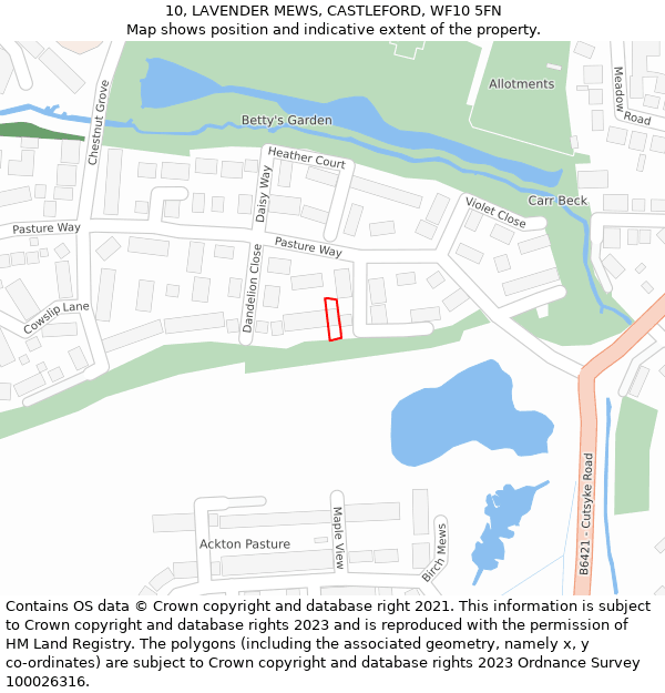 10, LAVENDER MEWS, CASTLEFORD, WF10 5FN: Location map and indicative extent of plot