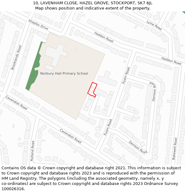 10, LAVENHAM CLOSE, HAZEL GROVE, STOCKPORT, SK7 6JL: Location map and indicative extent of plot