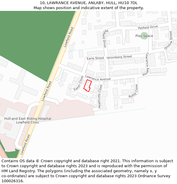 10, LAWRANCE AVENUE, ANLABY, HULL, HU10 7DL: Location map and indicative extent of plot