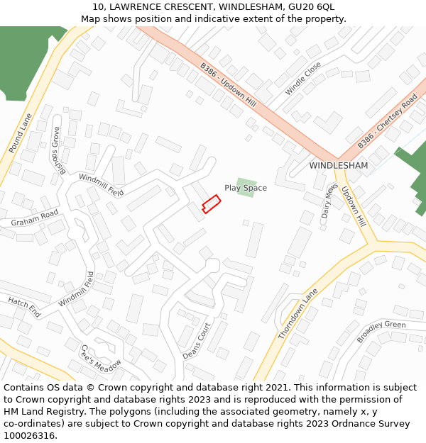 10, LAWRENCE CRESCENT, WINDLESHAM, GU20 6QL: Location map and indicative extent of plot