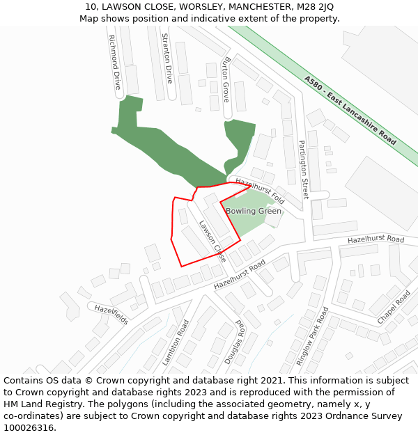 10, LAWSON CLOSE, WORSLEY, MANCHESTER, M28 2JQ: Location map and indicative extent of plot