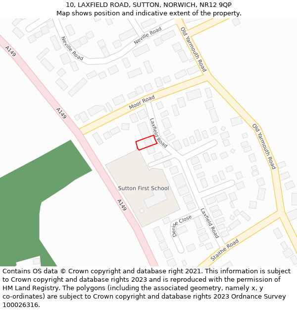 10, LAXFIELD ROAD, SUTTON, NORWICH, NR12 9QP: Location map and indicative extent of plot