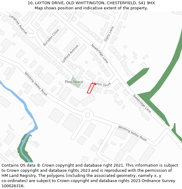 10, LAYTON DRIVE, OLD WHITTINGTON, CHESTERFIELD, S41 9HX: Location map and indicative extent of plot