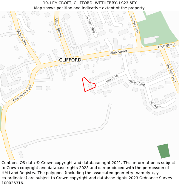10, LEA CROFT, CLIFFORD, WETHERBY, LS23 6EY: Location map and indicative extent of plot