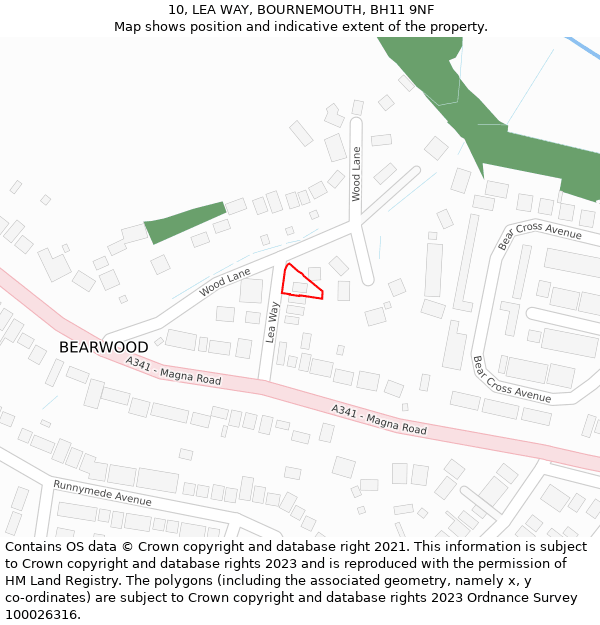 10, LEA WAY, BOURNEMOUTH, BH11 9NF: Location map and indicative extent of plot