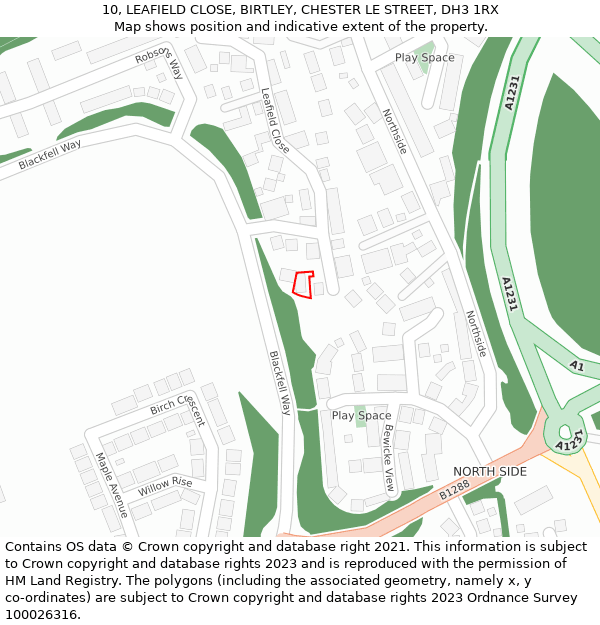 10, LEAFIELD CLOSE, BIRTLEY, CHESTER LE STREET, DH3 1RX: Location map and indicative extent of plot