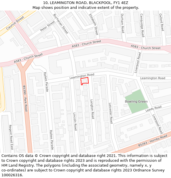10, LEAMINGTON ROAD, BLACKPOOL, FY1 4EZ: Location map and indicative extent of plot