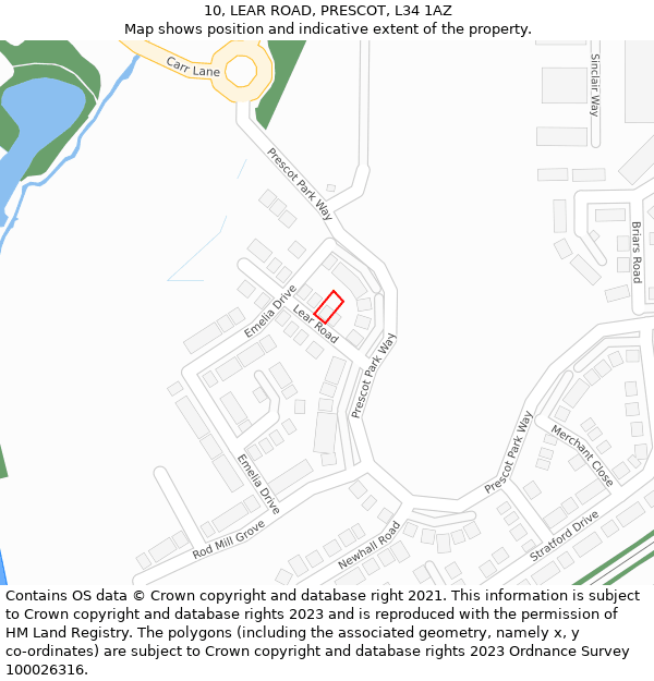 10, LEAR ROAD, PRESCOT, L34 1AZ: Location map and indicative extent of plot