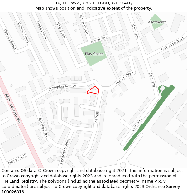 10, LEE WAY, CASTLEFORD, WF10 4TQ: Location map and indicative extent of plot