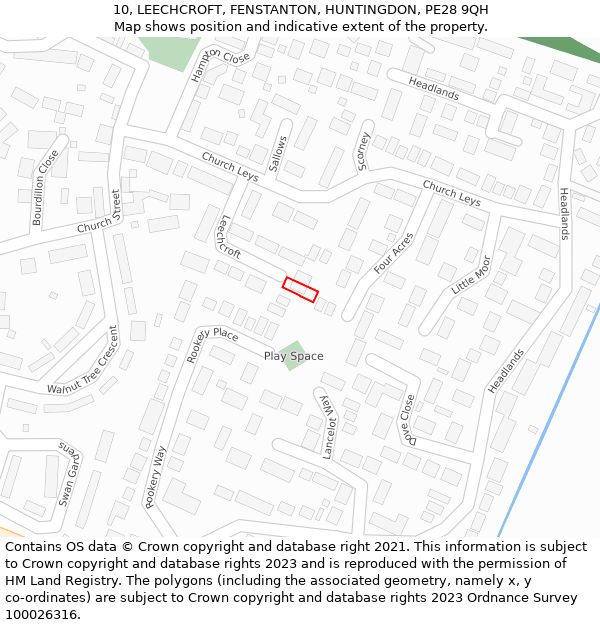 10, LEECHCROFT, FENSTANTON, HUNTINGDON, PE28 9QH: Location map and indicative extent of plot