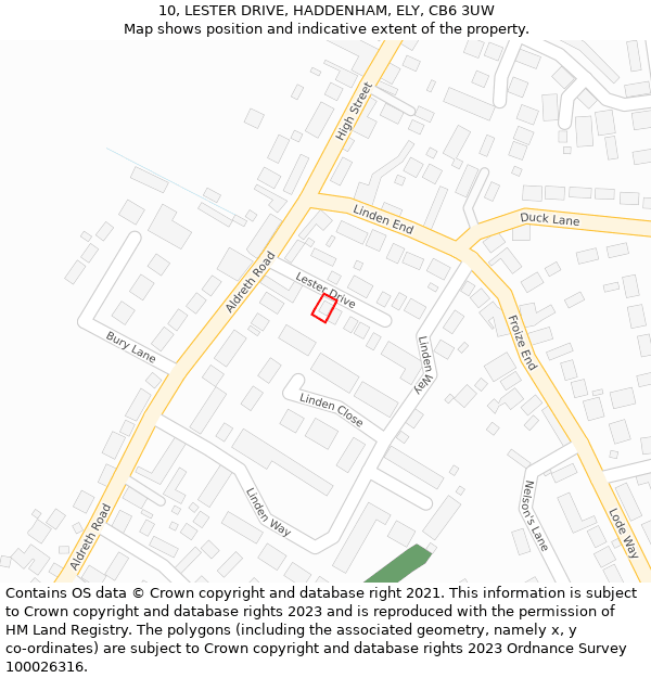 10, LESTER DRIVE, HADDENHAM, ELY, CB6 3UW: Location map and indicative extent of plot