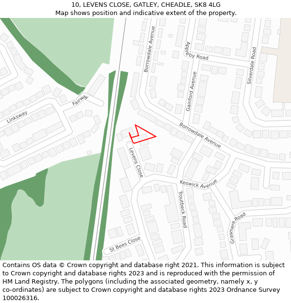 10, LEVENS CLOSE, GATLEY, CHEADLE, SK8 4LG: Location map and indicative extent of plot