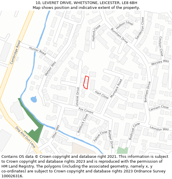 10, LEVERET DRIVE, WHETSTONE, LEICESTER, LE8 6BH: Location map and indicative extent of plot