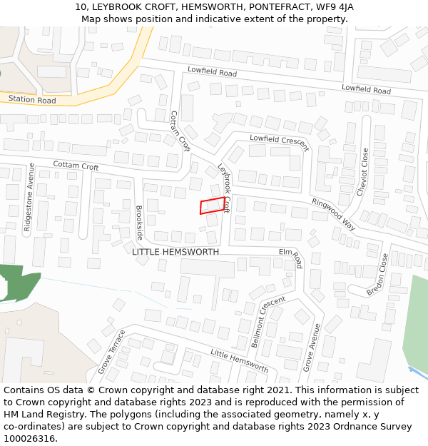 10, LEYBROOK CROFT, HEMSWORTH, PONTEFRACT, WF9 4JA: Location map and indicative extent of plot