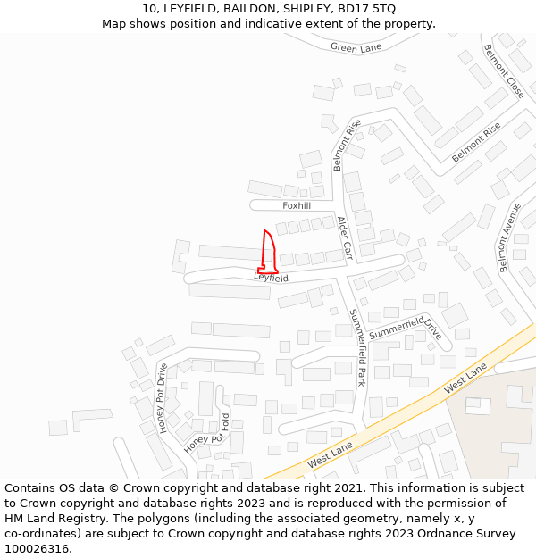 10, LEYFIELD, BAILDON, SHIPLEY, BD17 5TQ: Location map and indicative extent of plot