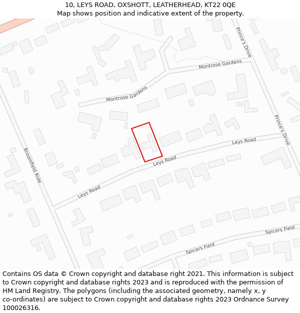 10, LEYS ROAD, OXSHOTT, LEATHERHEAD, KT22 0QE: Location map and indicative extent of plot