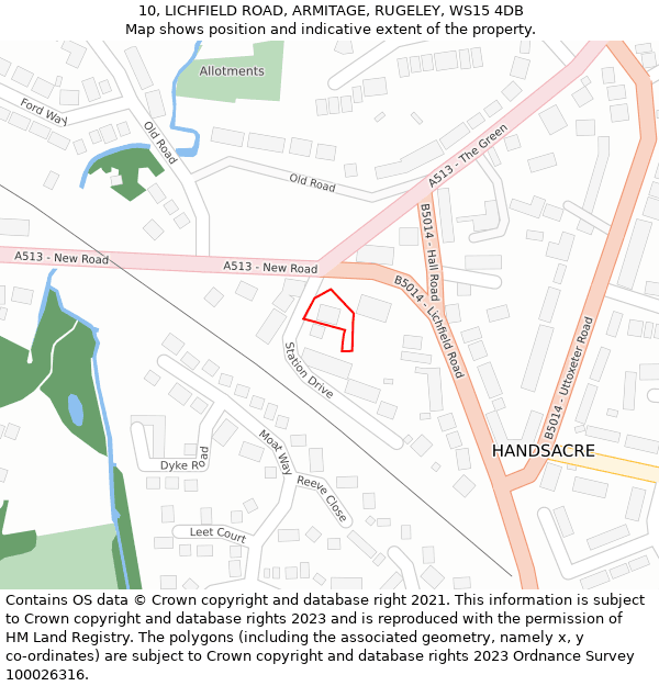 10, LICHFIELD ROAD, ARMITAGE, RUGELEY, WS15 4DB: Location map and indicative extent of plot