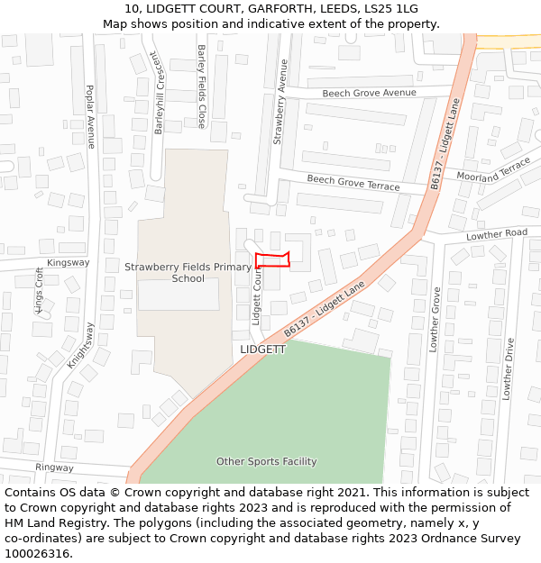 10, LIDGETT COURT, GARFORTH, LEEDS, LS25 1LG: Location map and indicative extent of plot