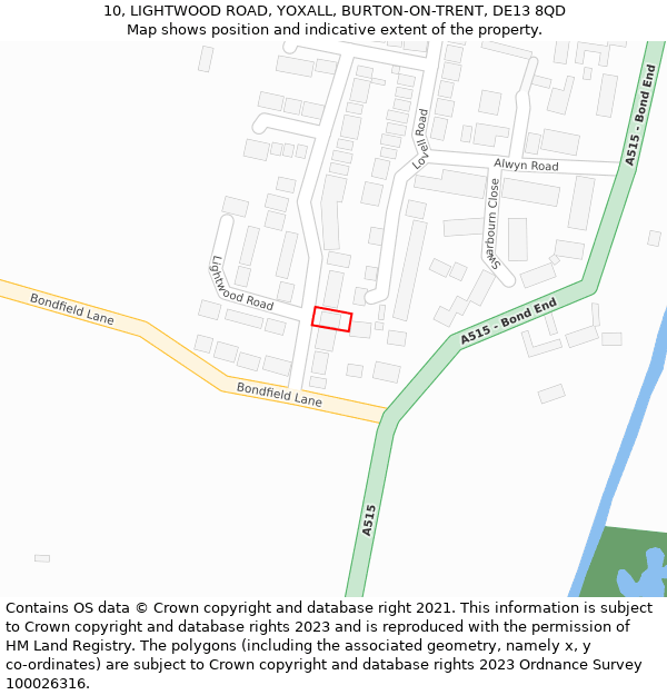 10, LIGHTWOOD ROAD, YOXALL, BURTON-ON-TRENT, DE13 8QD: Location map and indicative extent of plot