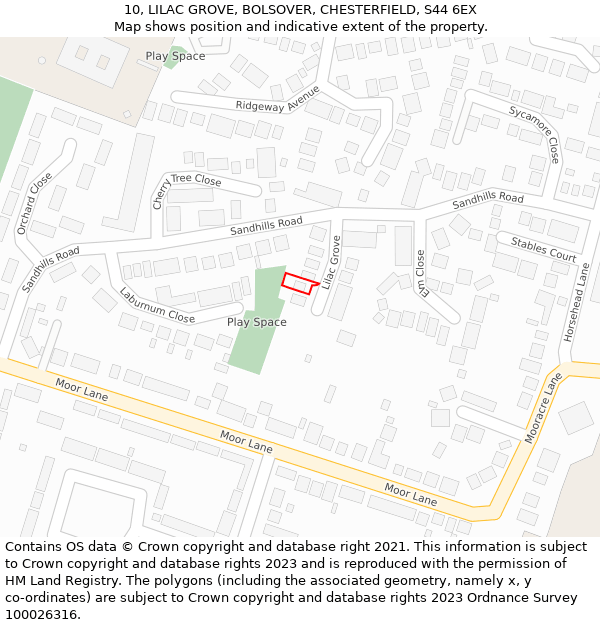 10, LILAC GROVE, BOLSOVER, CHESTERFIELD, S44 6EX: Location map and indicative extent of plot