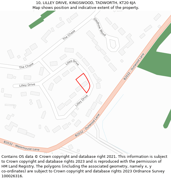 10, LILLEY DRIVE, KINGSWOOD, TADWORTH, KT20 6JA: Location map and indicative extent of plot