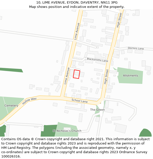 10, LIME AVENUE, EYDON, DAVENTRY, NN11 3PG: Location map and indicative extent of plot