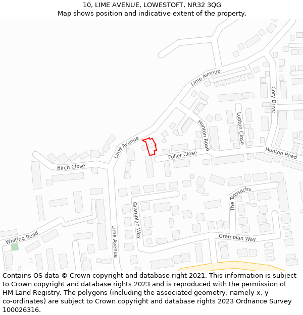 10, LIME AVENUE, LOWESTOFT, NR32 3QG: Location map and indicative extent of plot