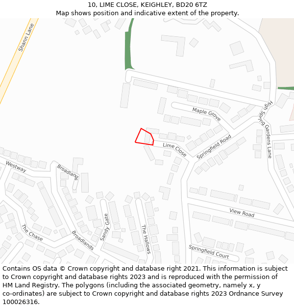 10, LIME CLOSE, KEIGHLEY, BD20 6TZ: Location map and indicative extent of plot