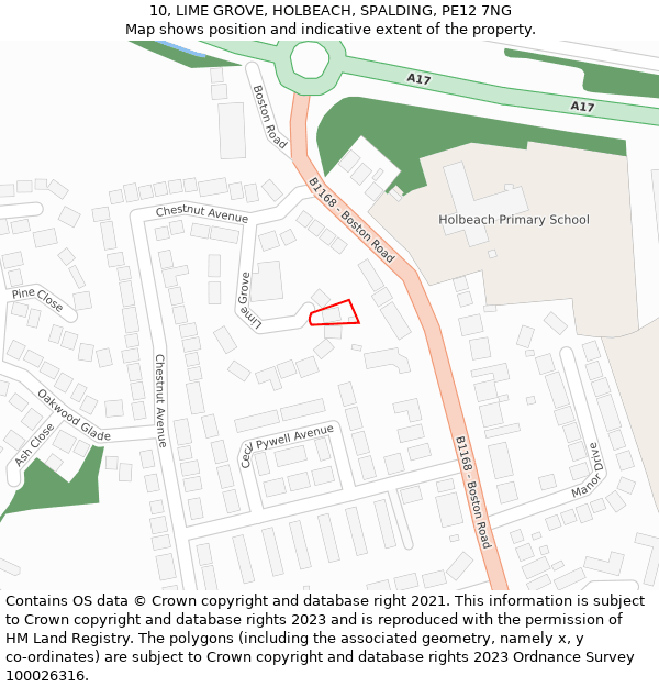 10, LIME GROVE, HOLBEACH, SPALDING, PE12 7NG: Location map and indicative extent of plot