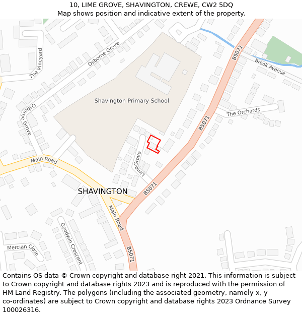 10, LIME GROVE, SHAVINGTON, CREWE, CW2 5DQ: Location map and indicative extent of plot