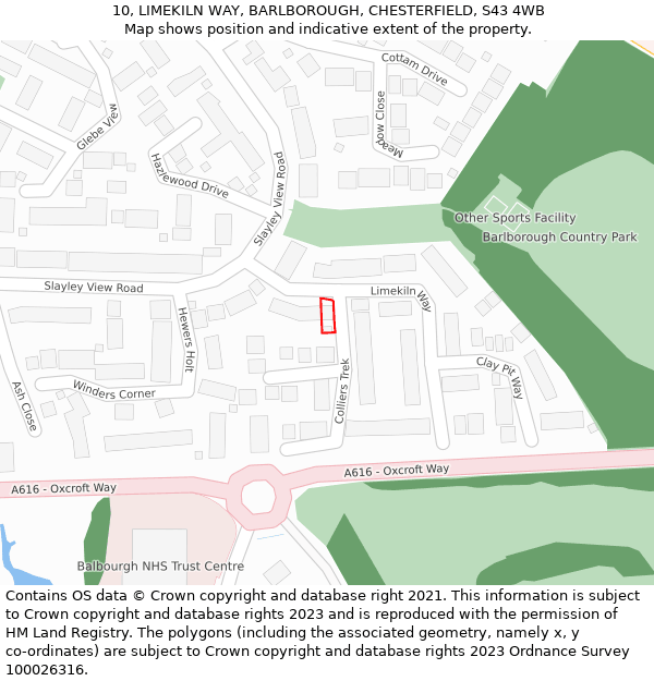 10, LIMEKILN WAY, BARLBOROUGH, CHESTERFIELD, S43 4WB: Location map and indicative extent of plot