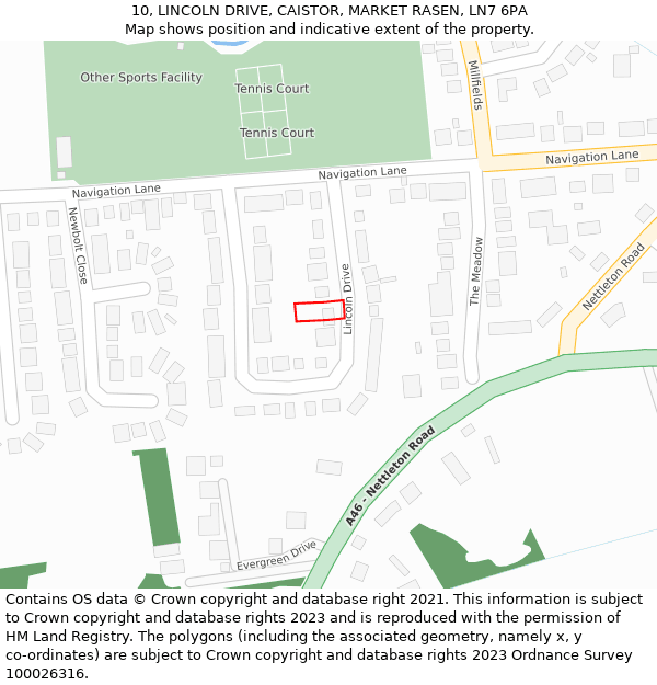 10, LINCOLN DRIVE, CAISTOR, MARKET RASEN, LN7 6PA: Location map and indicative extent of plot