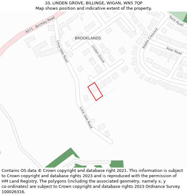 10, LINDEN GROVE, BILLINGE, WIGAN, WN5 7QP: Location map and indicative extent of plot