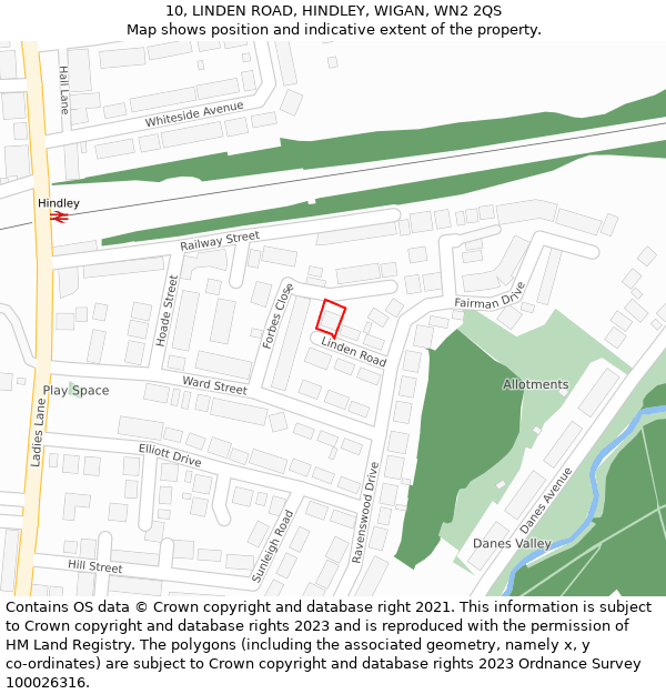 10, LINDEN ROAD, HINDLEY, WIGAN, WN2 2QS: Location map and indicative extent of plot