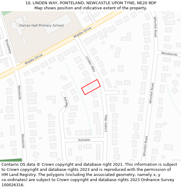 10, LINDEN WAY, PONTELAND, NEWCASTLE UPON TYNE, NE20 9DP: Location map and indicative extent of plot