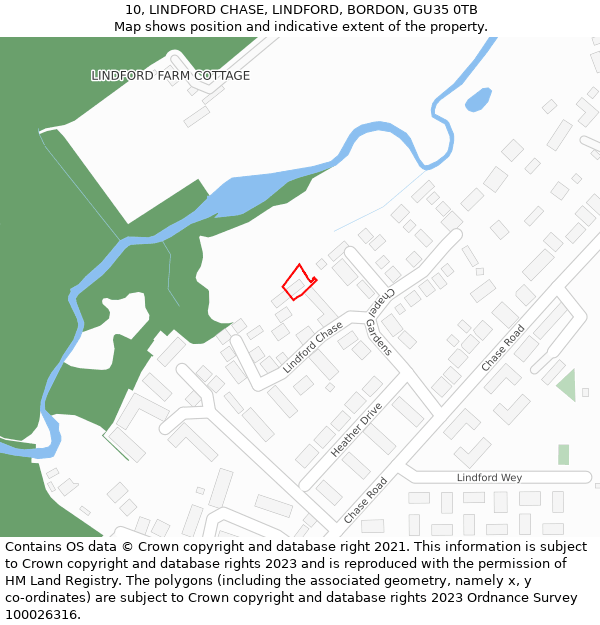 10, LINDFORD CHASE, LINDFORD, BORDON, GU35 0TB: Location map and indicative extent of plot