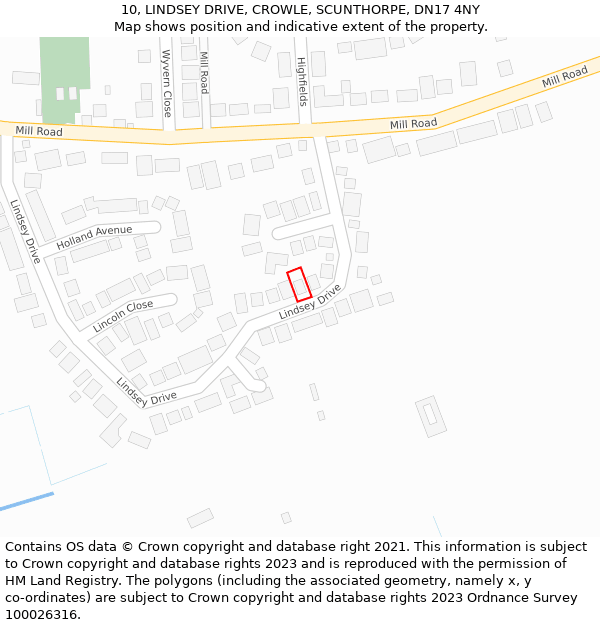 10, LINDSEY DRIVE, CROWLE, SCUNTHORPE, DN17 4NY: Location map and indicative extent of plot