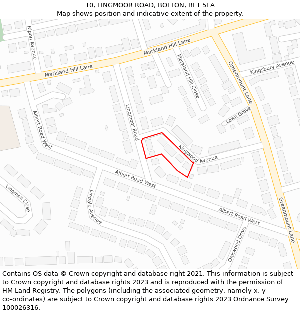 10, LINGMOOR ROAD, BOLTON, BL1 5EA: Location map and indicative extent of plot