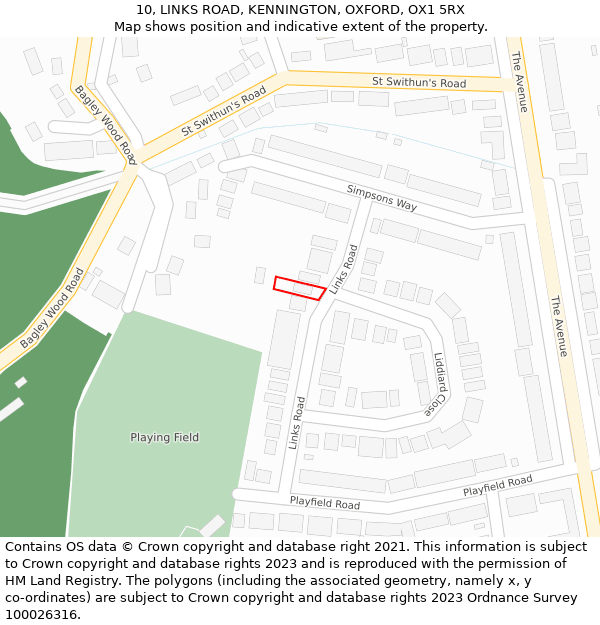 10, LINKS ROAD, KENNINGTON, OXFORD, OX1 5RX: Location map and indicative extent of plot