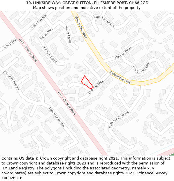 10, LINKSIDE WAY, GREAT SUTTON, ELLESMERE PORT, CH66 2GD: Location map and indicative extent of plot