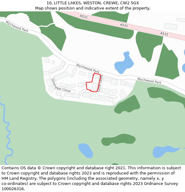 10, LITTLE LAKES, WESTON, CREWE, CW2 5GX: Location map and indicative extent of plot